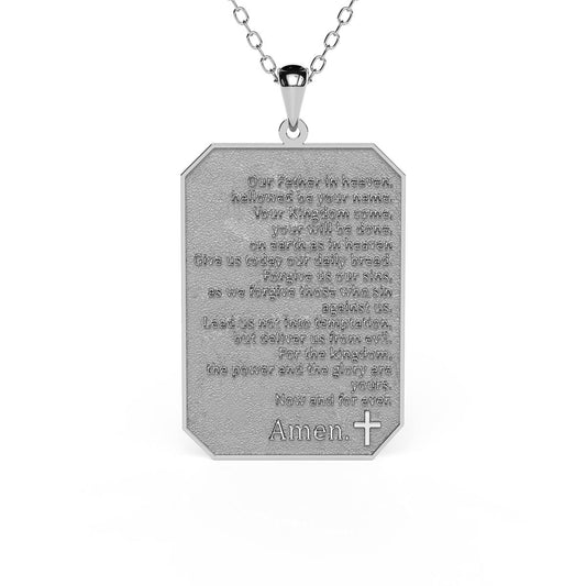 Textured Modern Lord's Prayer Tag Necklace