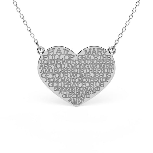 Engraved Modern Hail Mary Heart Necklace