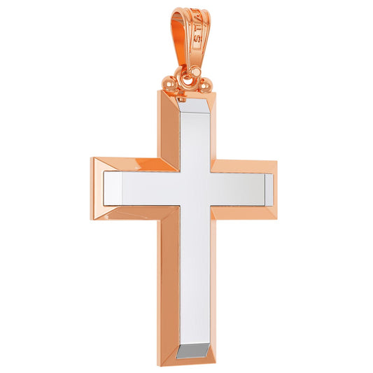 Christian Baptism Two-Tone Beveled Cross With Inlay