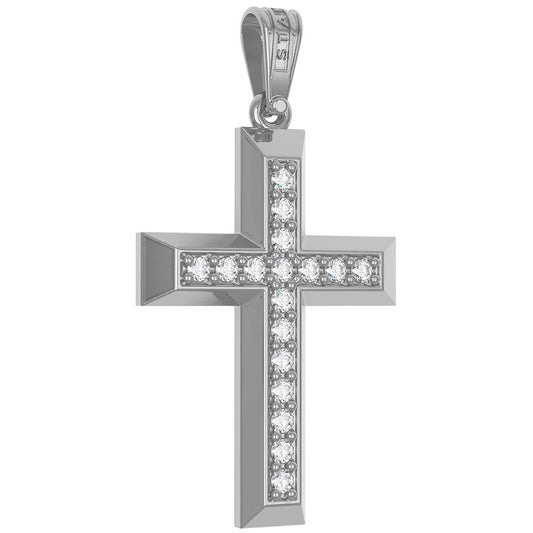 Christian Baptism Beveled Cross With Pavé Center